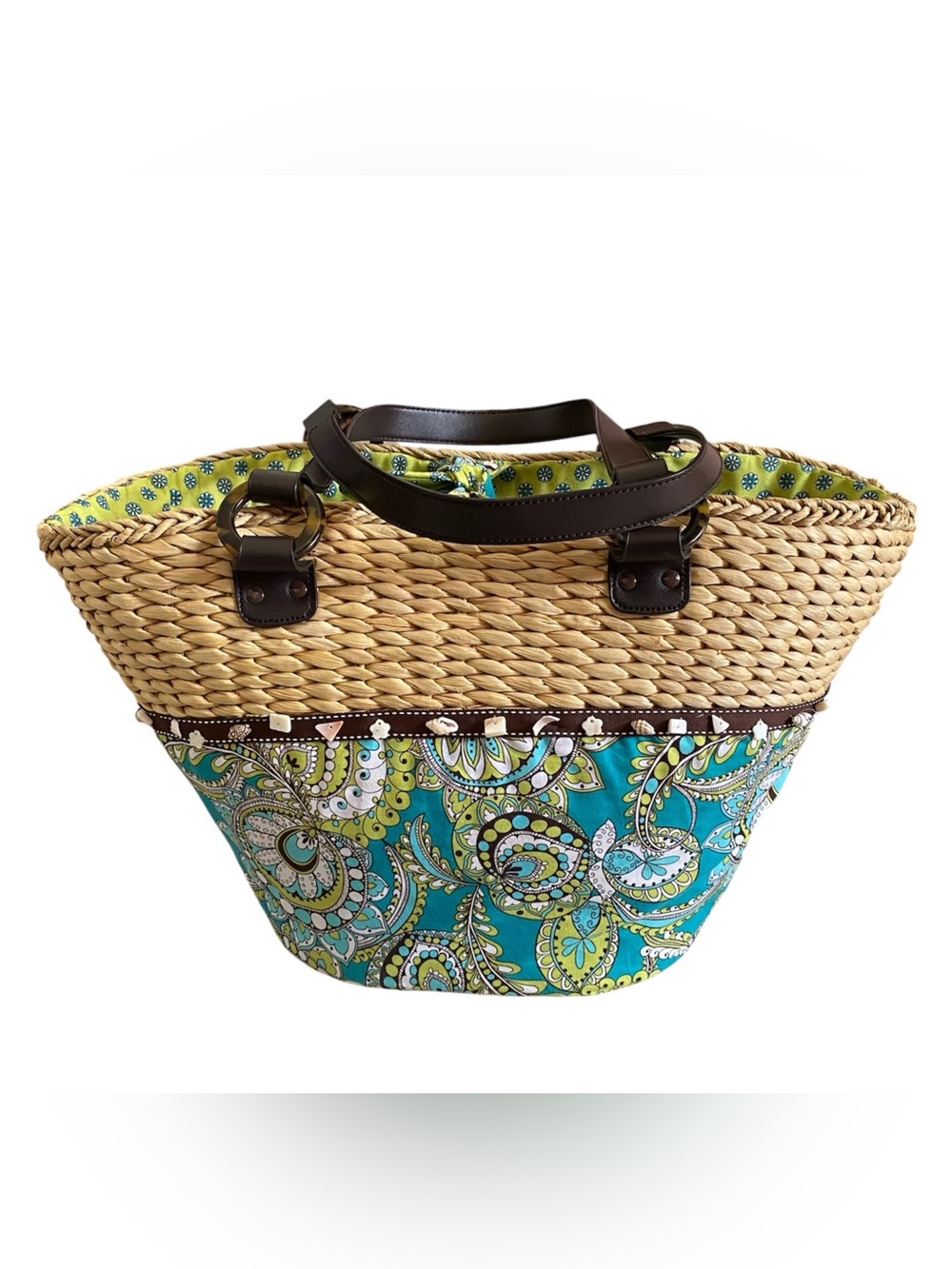 Vera Bradley Paisley Floral Lined Straw Tote
